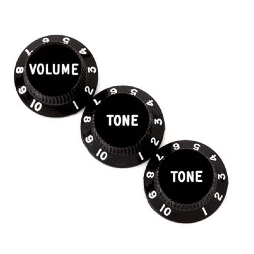 Fender Stratocaster Knobs, Black (Volume, Tone, Tone) (Set 3)