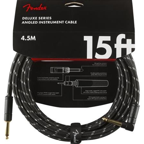 Fender Deluxe Series Instrument Cable Right-Angle 15'- Black Tweed