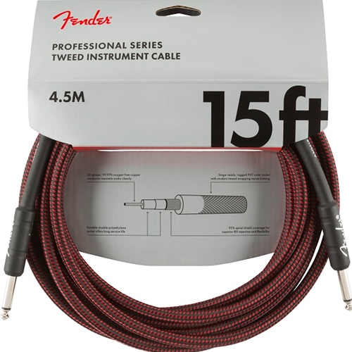 Fender 15' Pro Instrument Cable Red Tweed