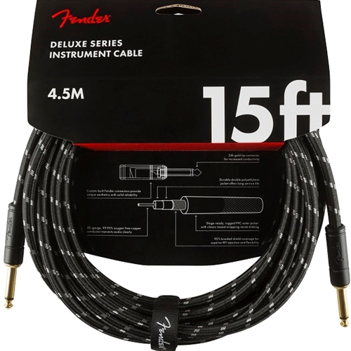Fender 15' Deluxe Instrument Cable Black Tweed