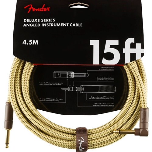 Fender 15' Deluxe Instrument Cable RA-ST Tweed